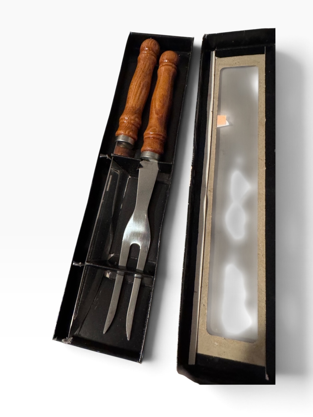 Vintage Carving Set with Wooden Handles and Stainless Steel Blades